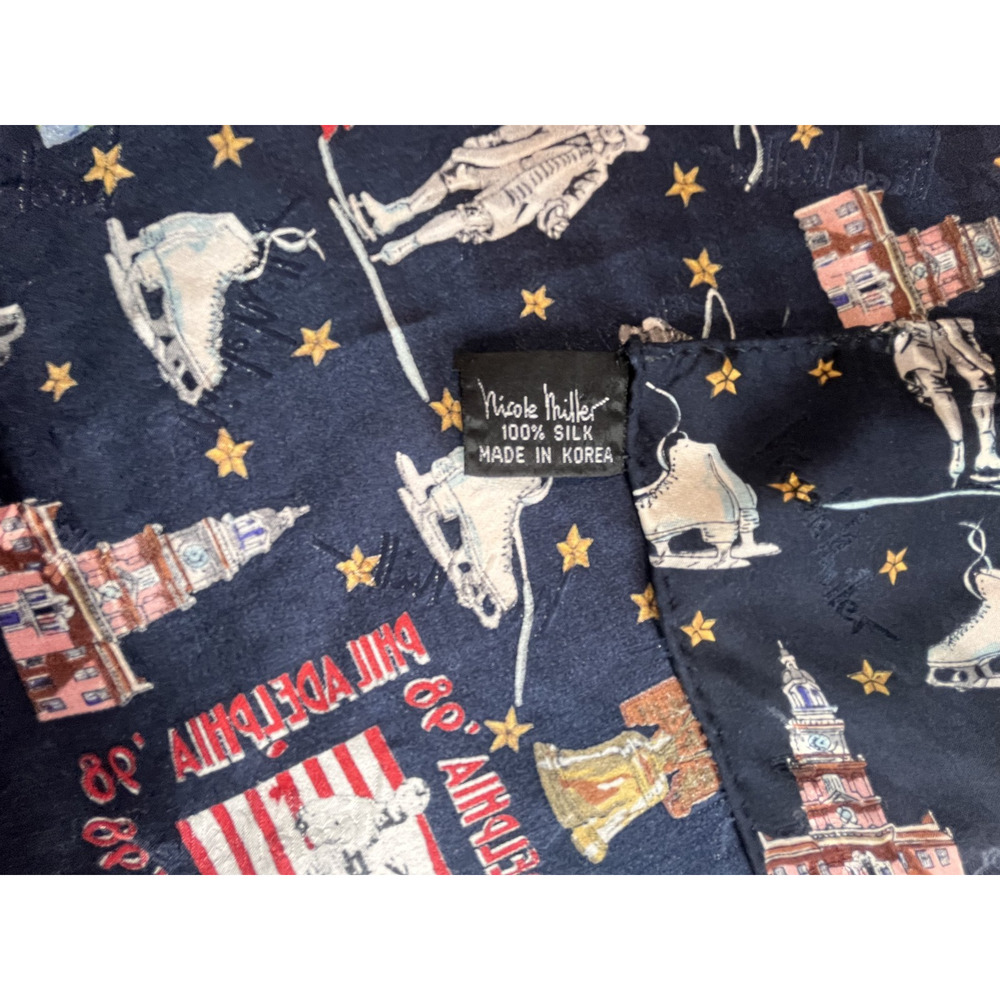 Vintage Nicole Miller Silk Scarf 1998 Theme Philadelphia Figure Skating Novelty - Picture 6 of 7